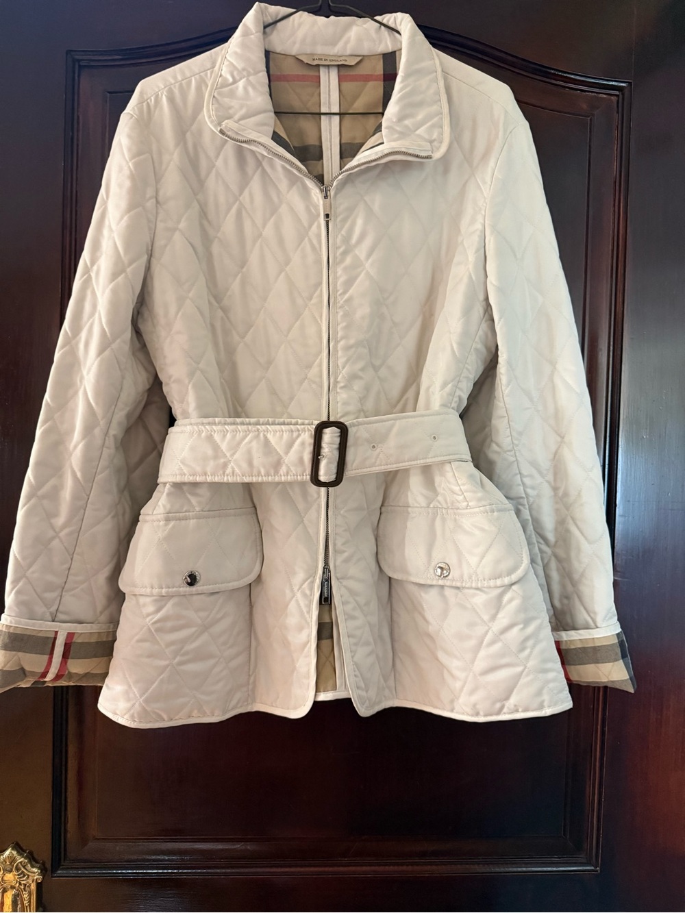 Burberry Cream Quilted Belted Trench Jacket